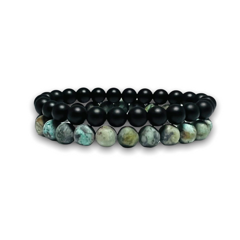 Matte Onyx / African Turquoise Stone Set of Two Plain Bracelets